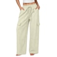 thumbnail image 1 of TFEOQRY Womens Cargo Pants with Pockets Elastic Waist Drawstring Solid Color Loose Casual Wide Leg Pants, 1 of 7