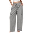 thumbnail image 1 of TFEOQRY Womens Cargo Pants with Pockets Elastic Waist Drawstring Solid Color Loose Casual Wide Leg Pants, 1 of 7