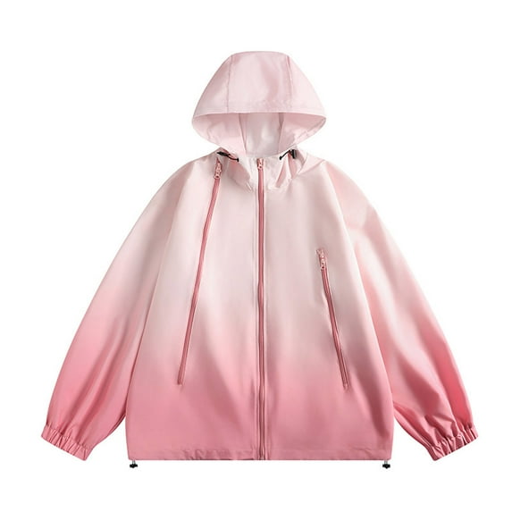 TFEOQRY Womens' Hooded Leather Jacket Gradient Thin Casual Loose Windbreaker Top Long Sleeve Hooded Outwear Pink