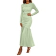 thumbnail image 1 of TFEOQRY Womens Maxi Dress Crew Neck Long Sleeve Ruched Bodycon Slim Flowy Hem Formal Party Long Dresses, 1 of 9