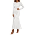 thumbnail image 1 of TFEOQRY Womens Maxi Dress Crew Neck Long Sleeve Ruched Bodycon Slim Flowy Hem Formal Party Long Dresses, 1 of 9