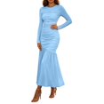 thumbnail image 1 of TFEOQRY Womens Maxi Dress Crew Neck Long Sleeve Ruched Bodycon Slim Flowy Hem Formal Party Long Dresses, 1 of 9