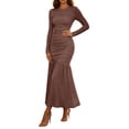 thumbnail image 1 of TFEOQRY Womens Maxi Dress Crew Neck Long Sleeve Ruched Bodycon Slim Flowy Hem Formal Party Long Dresses, 1 of 9