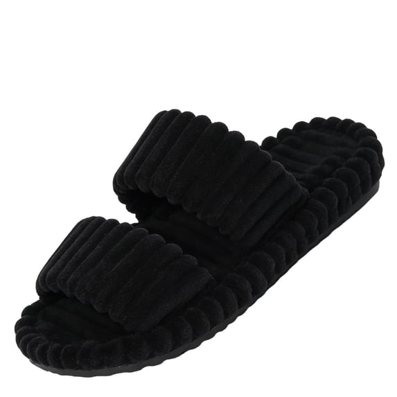 TFEOQRY Womens Open Toe Slide Slippers with Dual-Strap Corduroy Memory Foam Soft Comfy Home Shoes