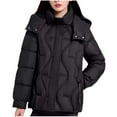 thumbnail image 1 of TFEOQRY Womens Padded Coats Solid Color Winter Hooded Thick Casual Long Sleeved Cotton Jacket Black, 1 of 4