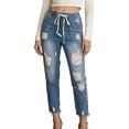 thumbnail image 1 of TFEOQRY Womens Ripped Distressed Denim Pants with Pockets Elastic Waist Drawstring Jogger Jeans for Daily Street Wear, 1 of 5