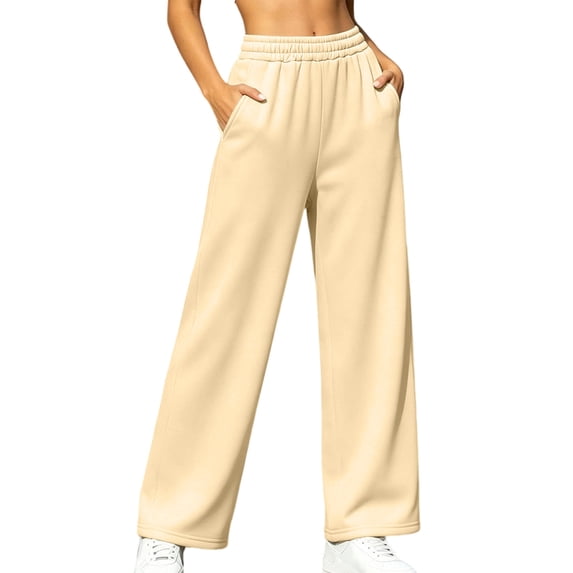 TFEOQRY Womens Straight Leg Sweatpants with Pockets Solid Color Elastic Waist Athletic Casual Pants