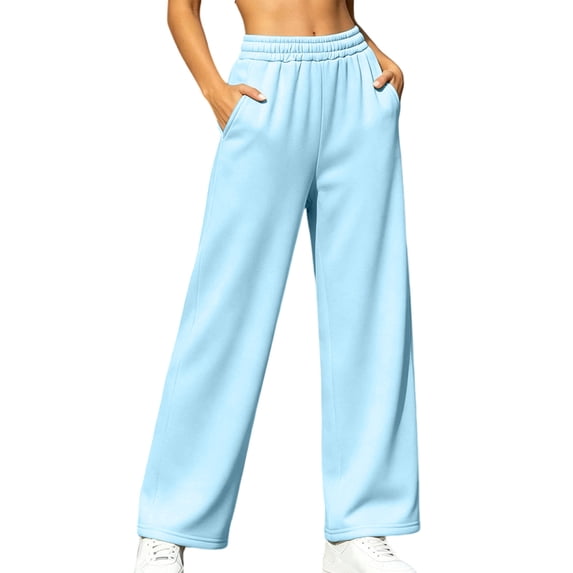 TFEOQRY Womens Straight Leg Sweatpants with Pockets Solid Color Elastic Waist Athletic Casual Pants