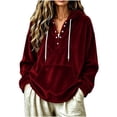 thumbnail image 1 of TFEOQRY Womens Velour Hoodie Sweatshirt with Kangaroo Pocket Button Henley Long Sleeve Loose Casual Fall Winter Top, 1 of 6