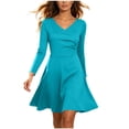 thumbnail image 1 of TFEOQRY Womens Wrap Flare Midi Dress Long Sleeve V Neck A Line Knee Length Dresses, 1 of 6