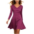 thumbnail image 1 of TFEOQRY Womens Wrap Midi Dress V Neck Long Sleeve Ruched Waist A-Line Swing Hem Slim Casual Dresses, 1 of 9