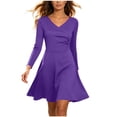 thumbnail image 1 of TFEOQRY Womens Wrap Midi Dress V Neck Long Sleeve Ruched Waist A-Line Swing Hem Slim Casual Dresses, 1 of 9
