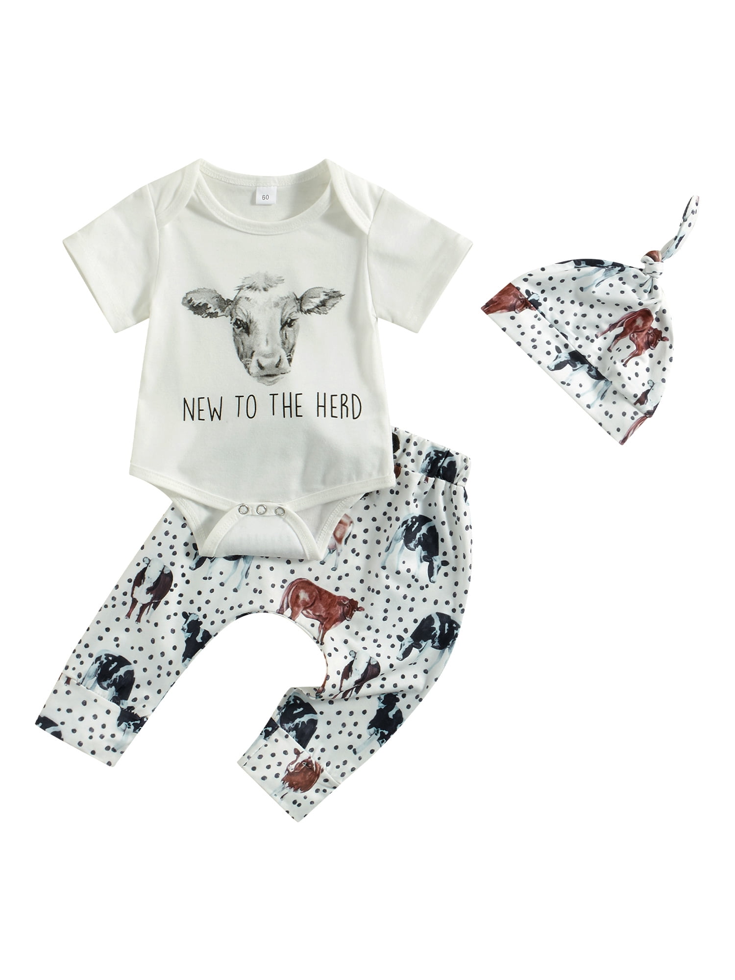 TFFR 018M Baby Boy Western Clothes Short Sleeve Romper Cow Print Pants
