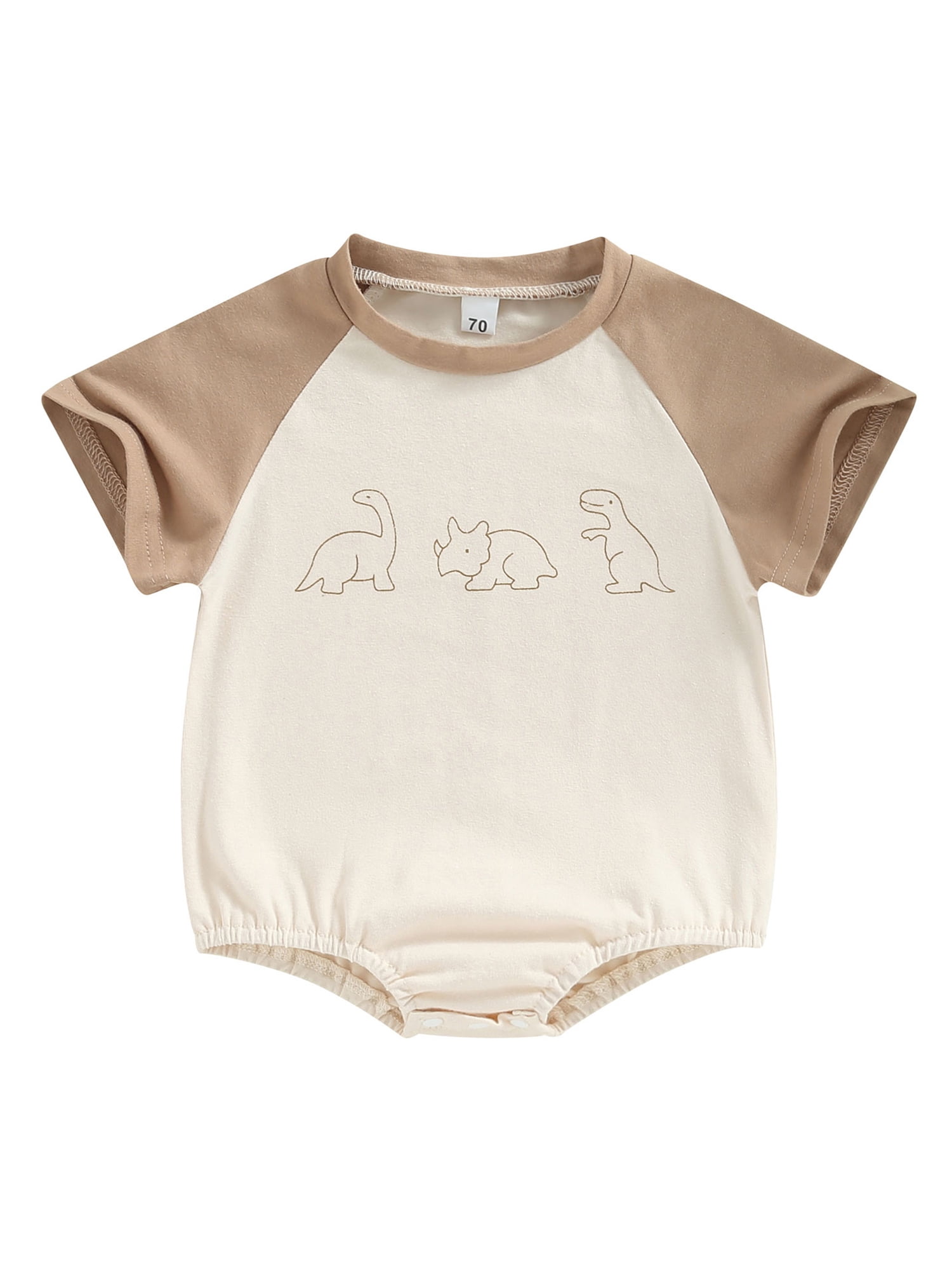 TFFR Baby Boy Color Block Romper Short Sleeve Dinosaur Print Contrast