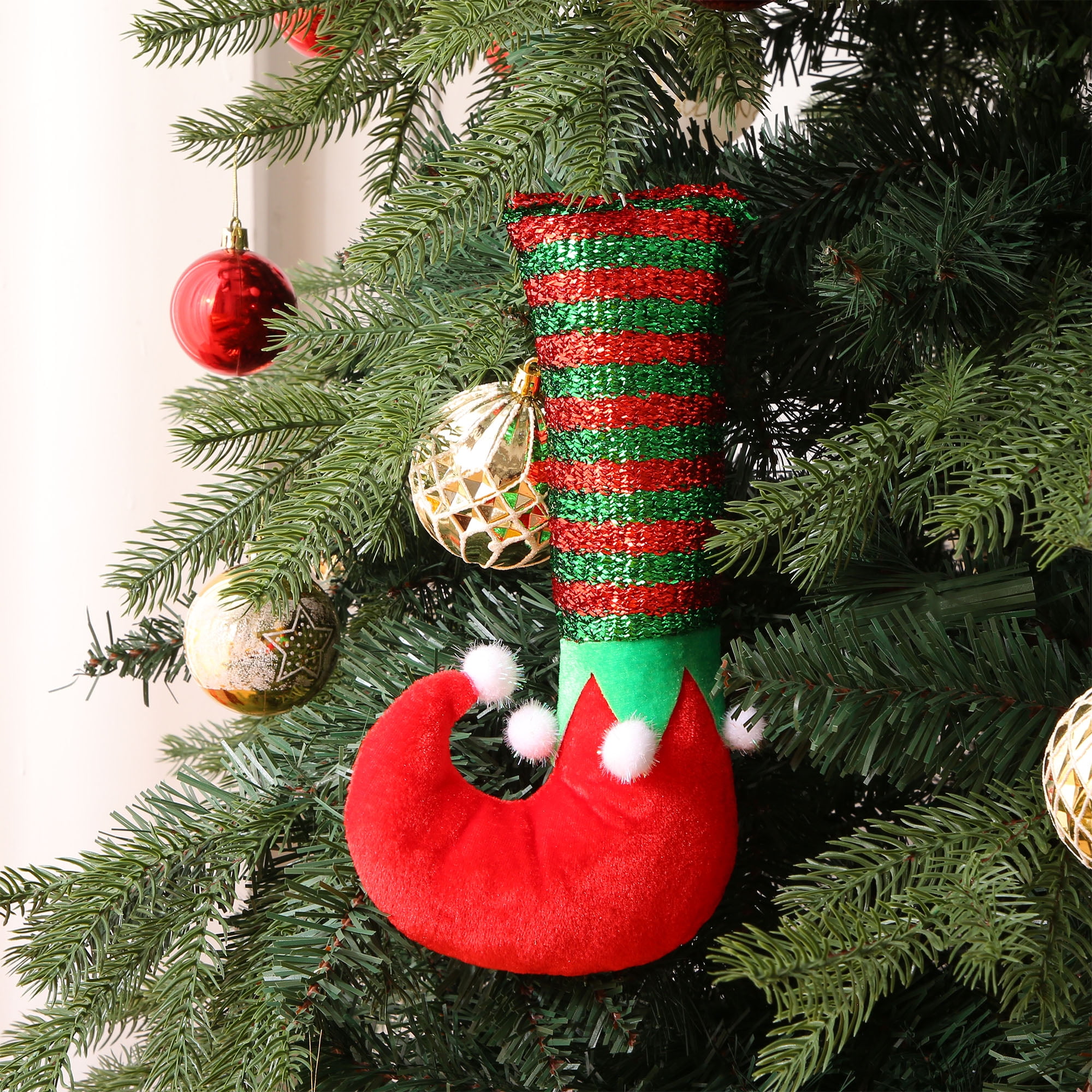 TFFR Christmas Picks Christmas Elf Legs Boot Pick Striped Elf Ornaments for Christmas Tree