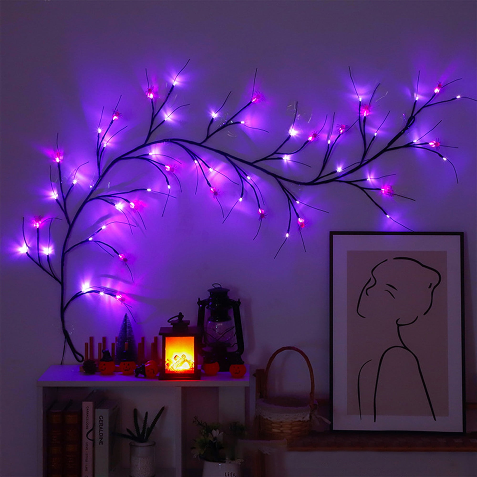 9FT Halloween Lighted Garland With 72 LEDs, 12 Pumpkins & 12 Bats - 8 Modes, Battery Operated For Indoor/Outdoor Decor