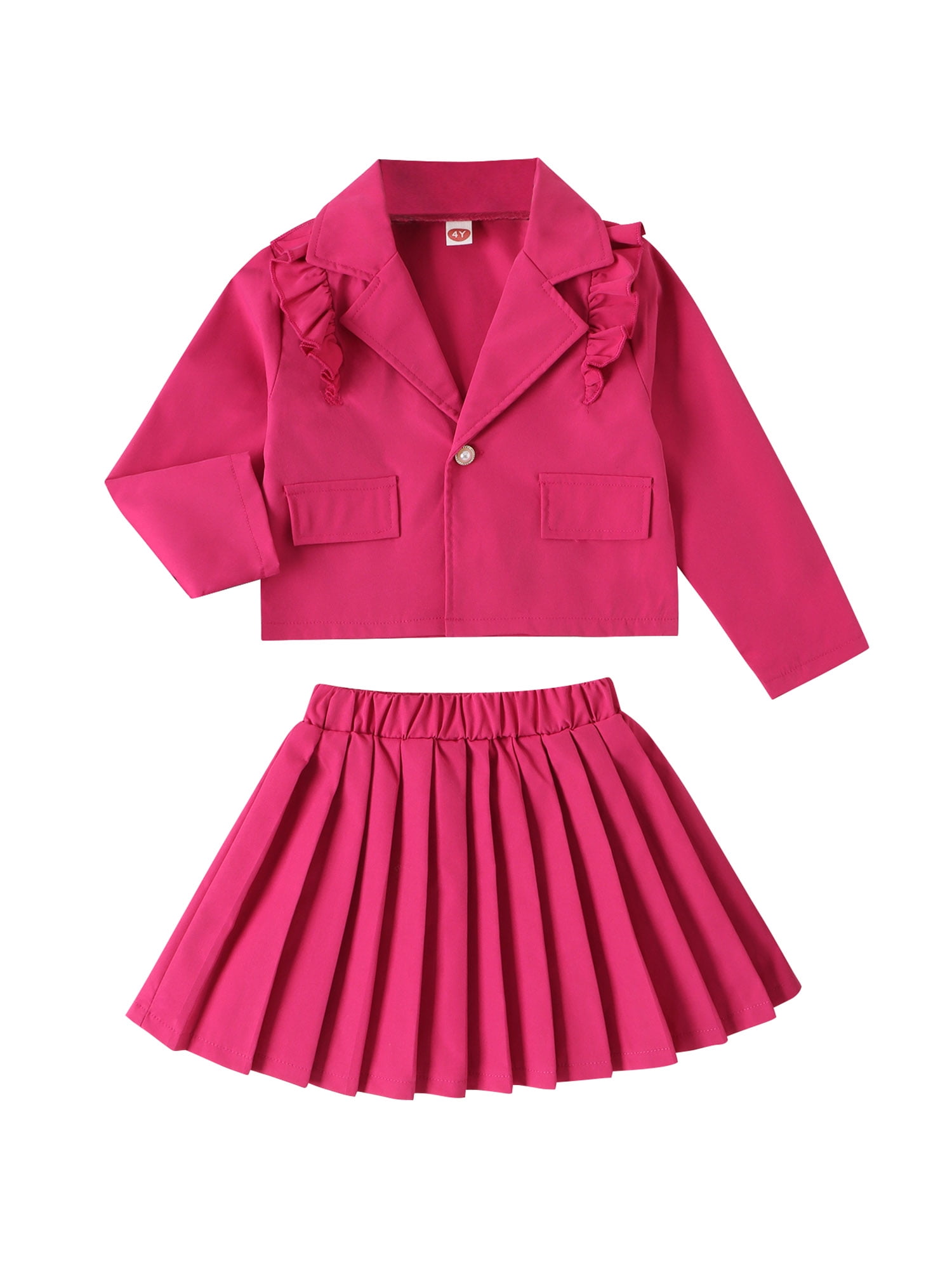 TFFR Kids Girls Skirt Set, Long Sleeve Lapel Collar Blazer Jacket with