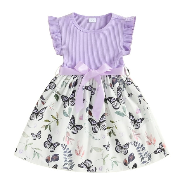 TFFR Little Girl Butterfly Dress Summer 4 5 6 7 Years Kids Round Neck ...