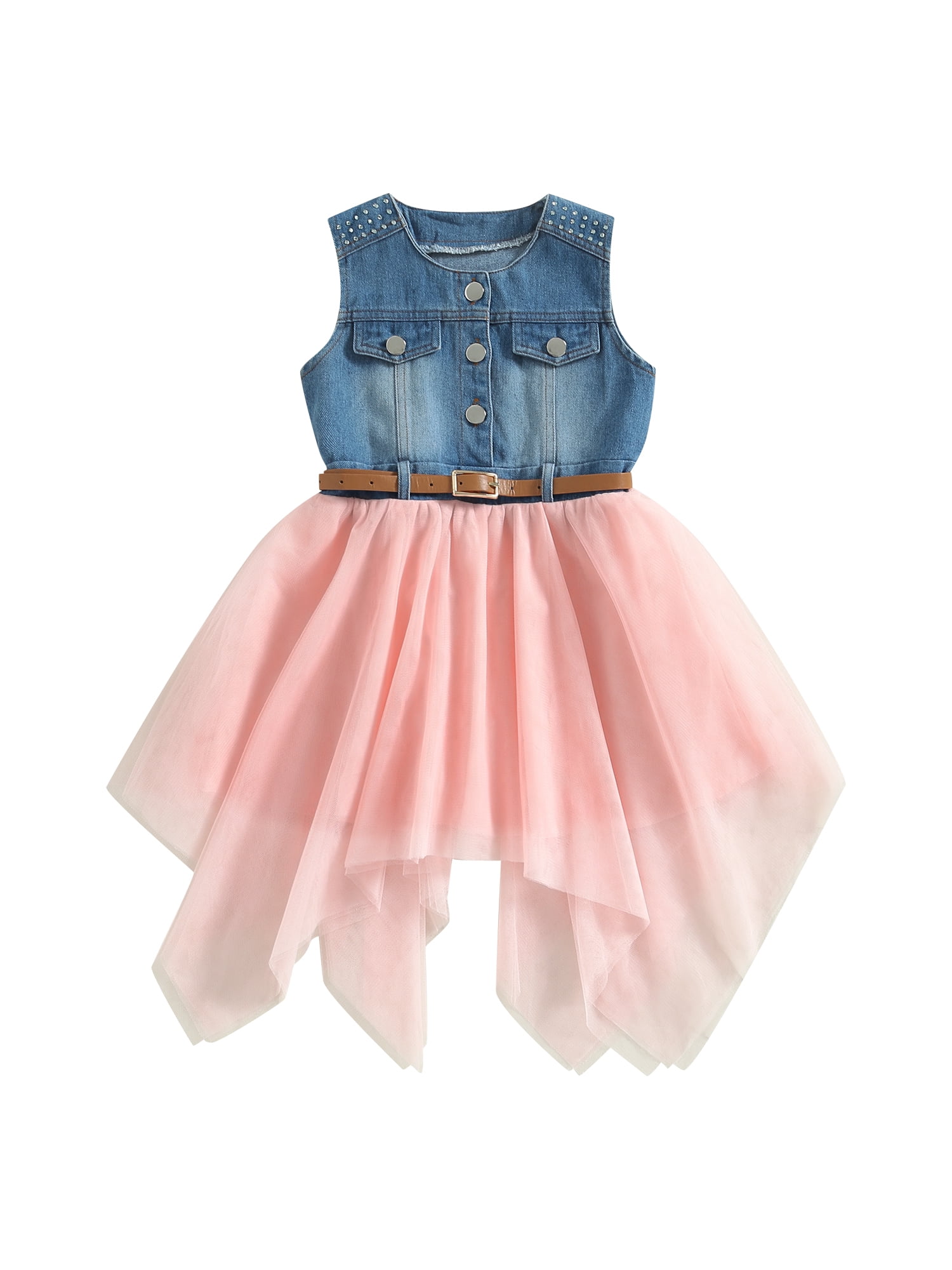 TFFR Little Girl Dresses Sleeveless Denim Tutu Dress Swing Jean Tulle Sundress 2 7Y