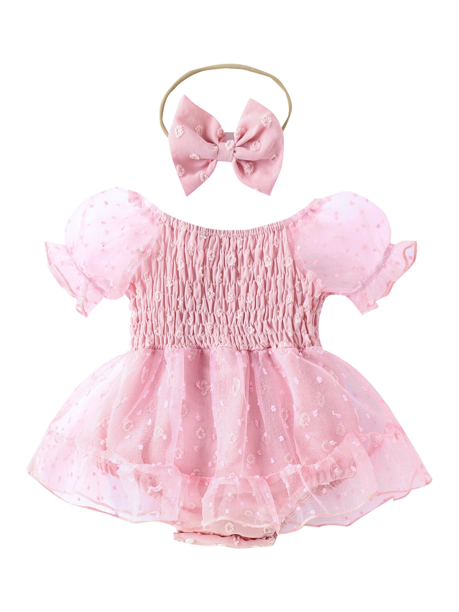 TFFR Newborn Baby Girl Smocked Romper Dress Summer Infant Girls Mesh