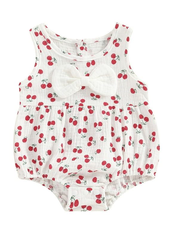 TFFR Newborn Baby Girls Cherry Rompers Summer Infant Cotton Bodysuits Carrot Print Bowknot Sleeveless Jumpsuits