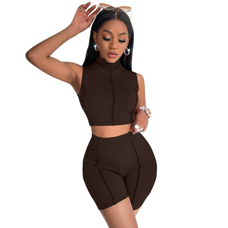TFFR Summer Women Solid Sporty Two Pieces Tank Crop Top Biker Shorts Set  Bodycon Tracksuit Fitness Active Wear Outfits 