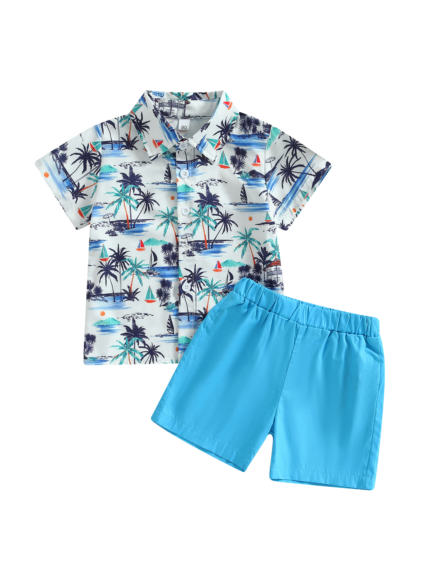 TFFR Toddler Boy Beach Outfits, Hawaii Coconut Tree Print Short Sleeve