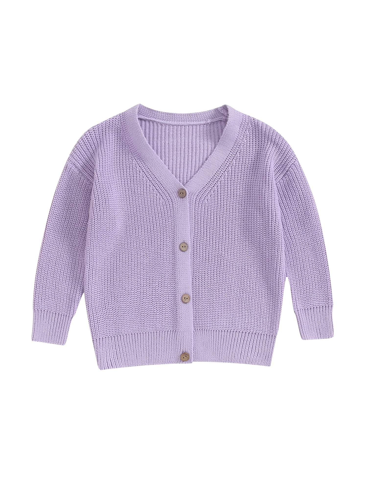 TFFR Toddler Girl Autumn Knit Cardigan 1 6 Years Kid Purple V Neck Long Sleeve Button Front Sweater Coat Walmart