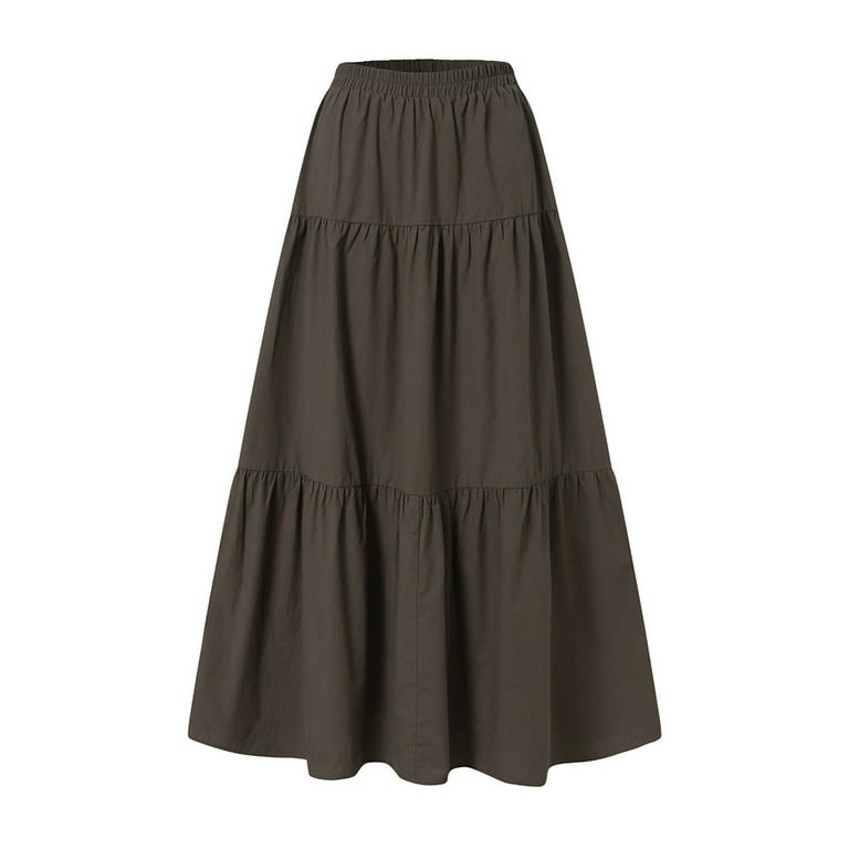 Tffr Women Plus Size Long Skirts Solid Color Pleated Elastic Waist Loose Skirts S 5xl Women s Size 4XL Black