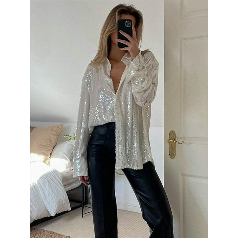 Sequin shirt long sleeve cheap