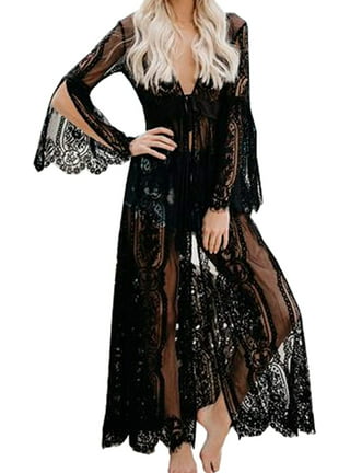 Black Beach Transparent Cardigan Dress Maxi Sleeve Cape Swim Coverups 2022  Summer Sylish for Mujer Bathsuit Exits Sheer Cover Up