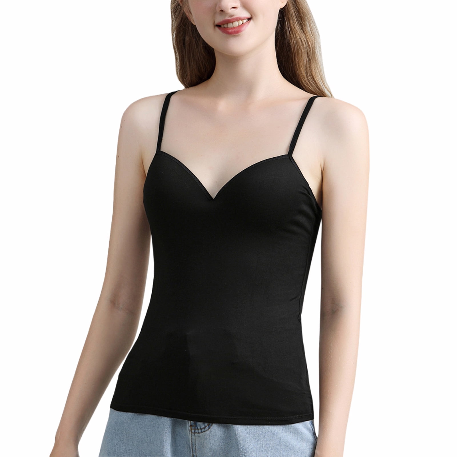 Women Camisole with Built In Padded Bra Adjustable Strap Sleeveless Vest  Tank