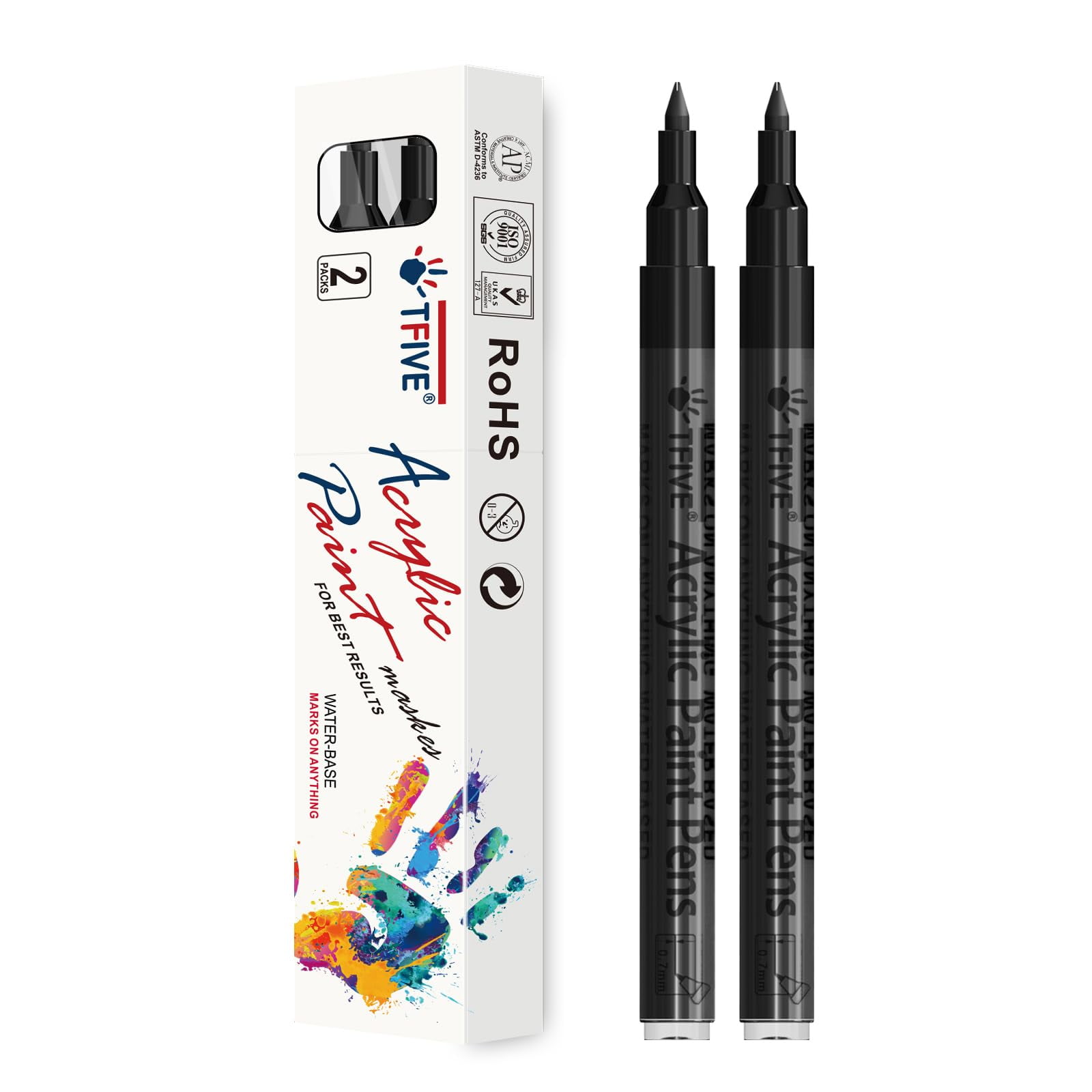 TFIVE Black Paint Marker Paint Pens 2 Pack Acrylic Permanent Marker