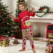 TFNDATNH Family Christmas Pajamas Matching Sets (Kids), Colorful Matching Family Outfits Grinch Top and Stripes Pants Matching Pjs, Perfect Holiday Sleepwear for the Entire Family