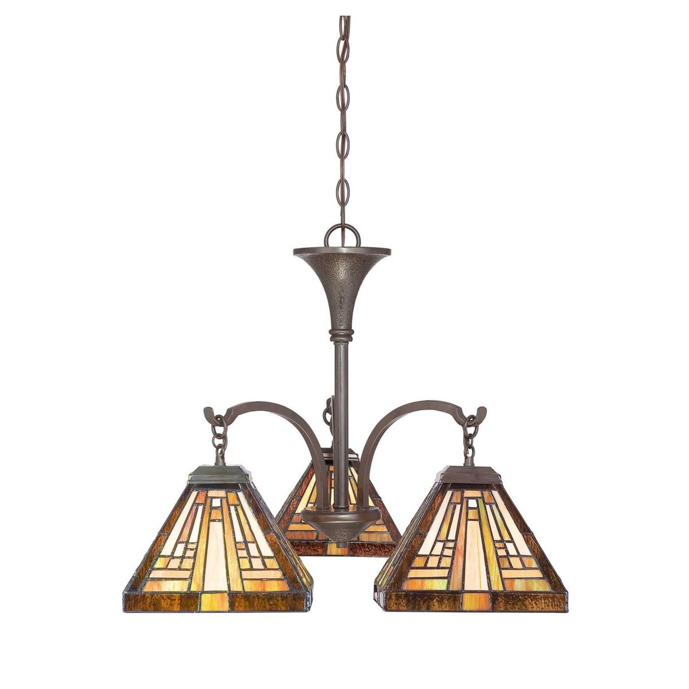 Elegant Mini Bronze Chandelier with Tiffany-Style Shades