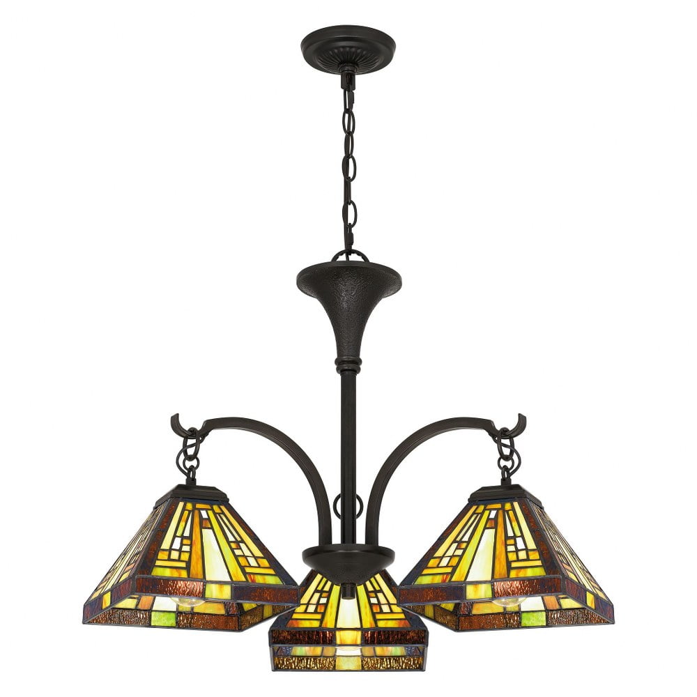 Elegant Mini Bronze Chandelier with Tiffany-Style Shades