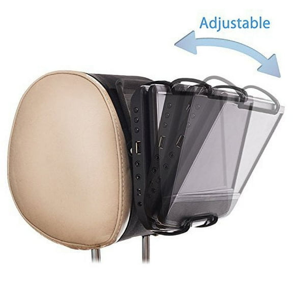 TFY Universal Car Headrest Mount Holder with Adjustable Holding Clamp for Swivel Screen, Black