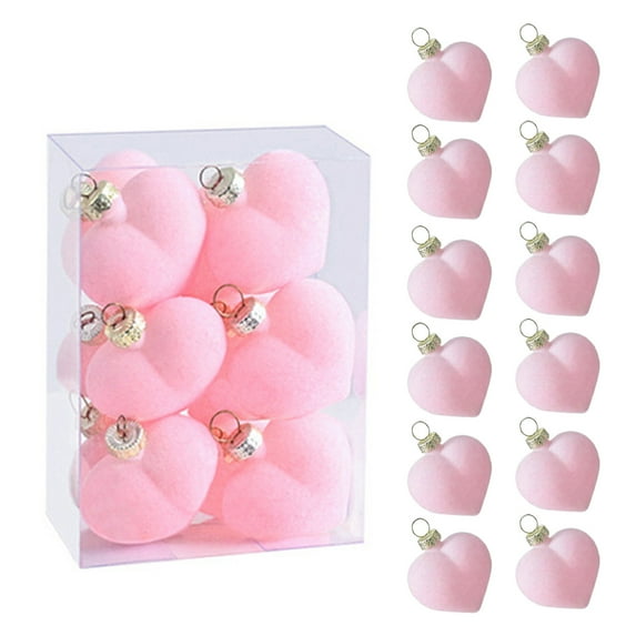 TFYZYY 12PCS Heart Shaped Christmas Ornaments, Plush Hanging Balls, Valentine's Decor for Tree Decoration, Weddings & Events, Sturdy & Reusable