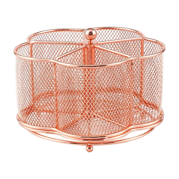 TFYZYY 360 Rotating Pen Organizer for Desk, Rose Gold Metal Mesh Pencil Cup for Office Supplies, Art Tools and Makeup Brushes, Stylish Desktop Storage Solution