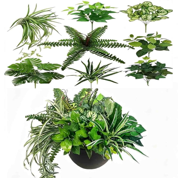 TFYZYY 8 Pcs Artificial Fern Monstera Ivy Leaves Faux Plant Stems for DIY Floral Arrangement, Home Decor, Wedding Centerpieces, and Photography Props
