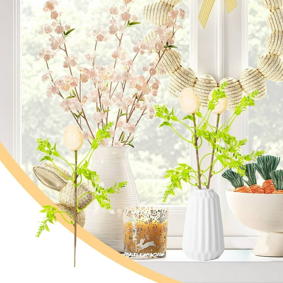 TFYZYY Artificial Easter Eggs Flower Stems, Spring Wedding & Home Decoration,1 Piece Stem Decorations for Holiday & Party Decor, Beige