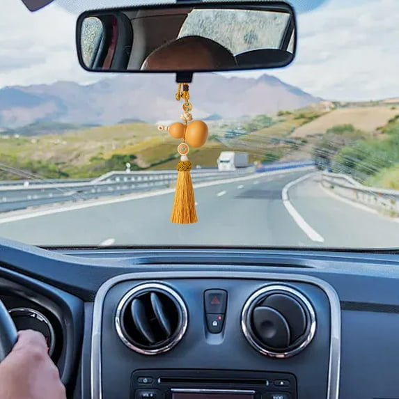 TFYZYY Car Hanging Pendant Rearview Mirror Decor - Real Gourd & Boxwood, Lucky Charm for Car Interior, Universal Fit, Easy Install, 26x8cm