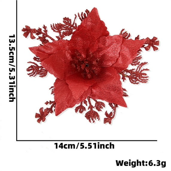 TFYZYY Christmas Artificial Flowers 16cm Simulation Flower Decoration Glittery Floral Pendant for Christmas Tree, Wreaths, and Holiday Decor