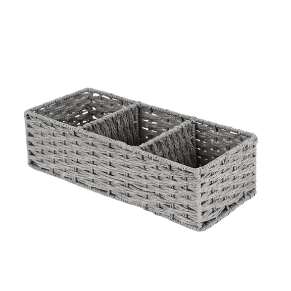TFYZYY Divided Storage Basket Paper Rope Woven Organizer for Bathroom Toiletries, Makeup Accessories, and Home Decor 3 Compartment Stylish Design for Clutter-Free Living