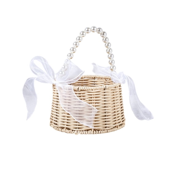 TFYZYY Handwoven Rattan Flower Girl Basket, Rustic Wicker Basket for Wedding Decor, Versatile Storage for Petals and Favors, Charming Centerpiece for Ceremonies and Receptions
