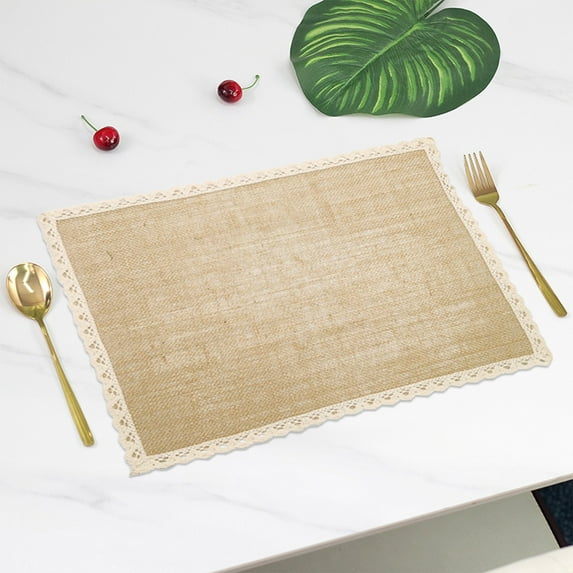 TFYZYY Jute Linen Lace Placemats, Beige, 30x40cm, Heat Resistant, Easy Clean, Versatile for Indoor Outdoor Use