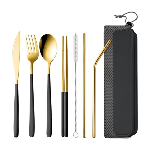 TFYZYY Portable Stainless Steel Cutlery Set 7-Piece Outdoor Camping Utensils with Storage Case, Includes Knife, Fork, Spoon, Chopsticks, Straws, and Cleaning Brush, Eco-Friendly and Durable