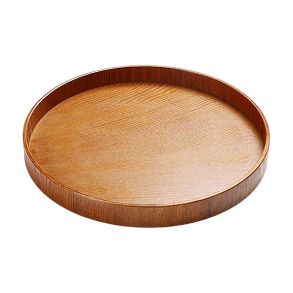 TFYZYY Round Wooden Serving Tray, Non-Slip Natural Wood Tray for Coffee, Tea, Snacks, Kitchen or Dining Table, Multi-Purpose Decorative Storage Tray for Home and Cafe