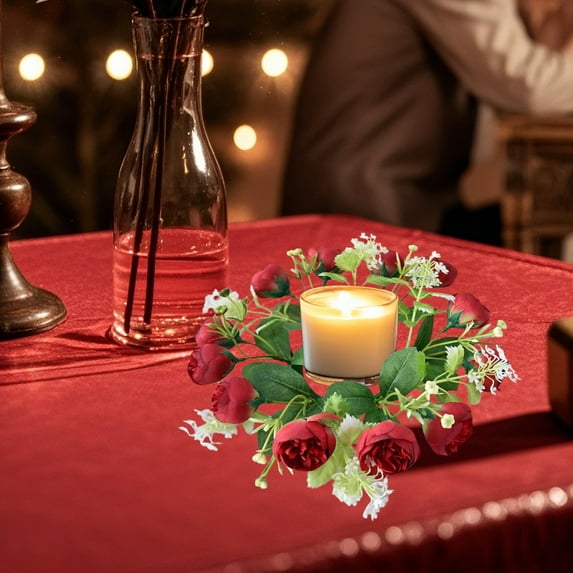 TFYZYY Simulated Small Tea Rose Candleholder Flower Wreath, Floral Candle Circle, Holiday Decoration, Artificial Flower Ring, Multicolor Centerpiece, Table Decor, No Maintenance Required, Reusable