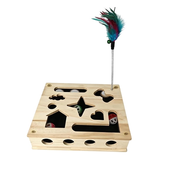 TFYZYY Solid Wood Cat Puzzle Toy Box Interactive Scratching Play Box for Felines Engaging Maze and Fun Training Toy Reduces Boredom and Encourages Physical Activity